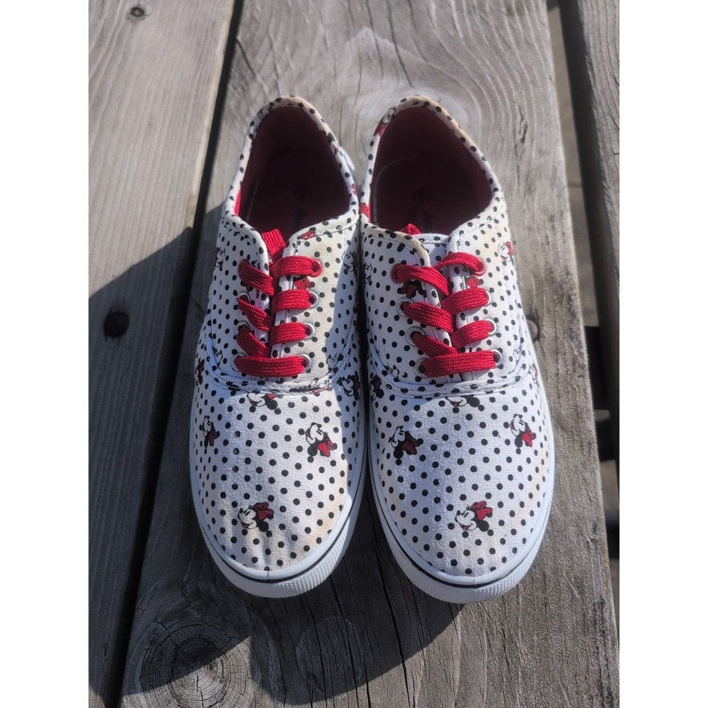 Disney Minnie Mouse Sneakers Womans Sz 8 White Black Polka Dot Red Holiday Parks